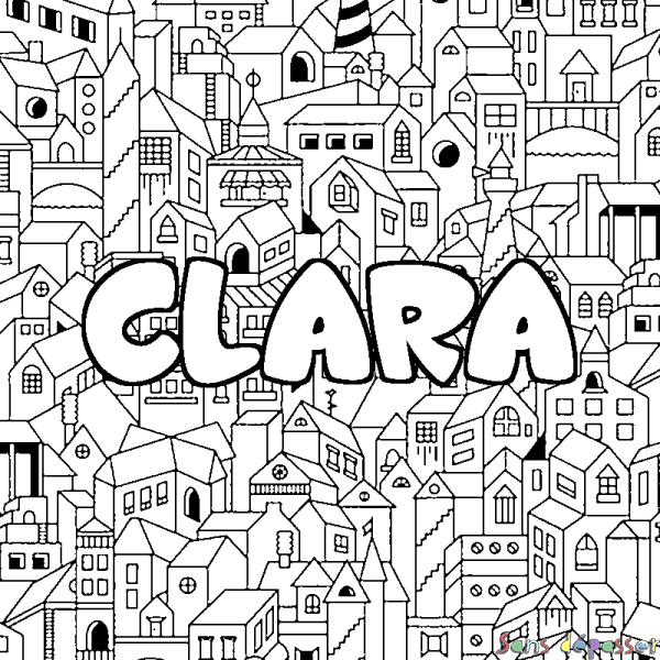 Coloriage prénom CLARA - d&eacute;cor Ville