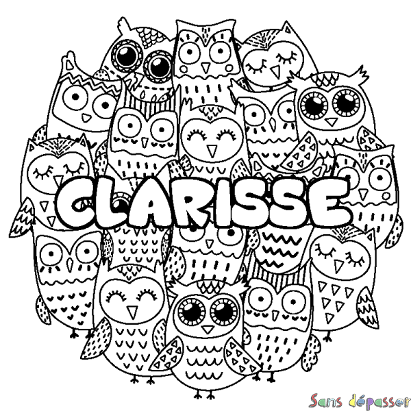 Coloriage prénom CLARISSE - d&eacute;cor Chouettes