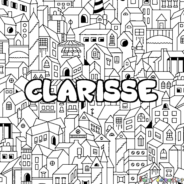 Coloriage prénom CLARISSE - d&eacute;cor Ville