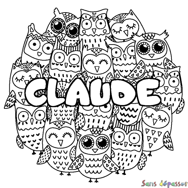Coloriage prénom CLAUDE - d&eacute;cor Chouettes