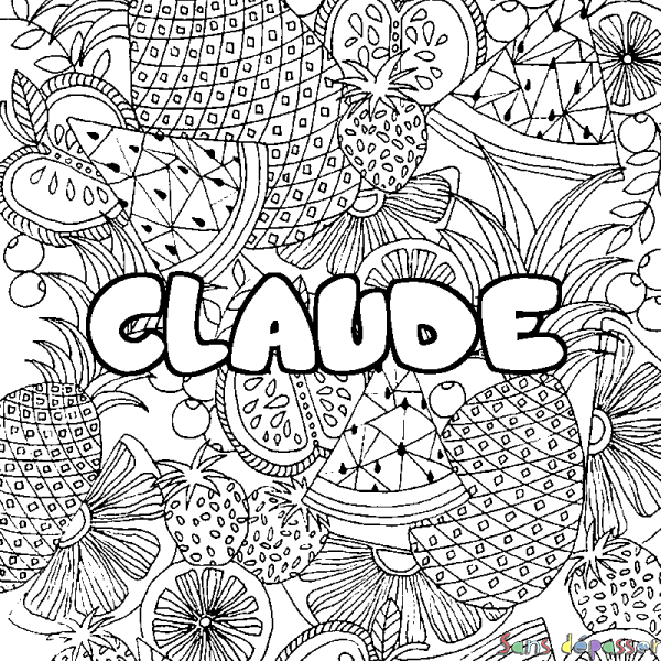 Coloriage prénom CLAUDE - d&eacute;cor Mandala fruits