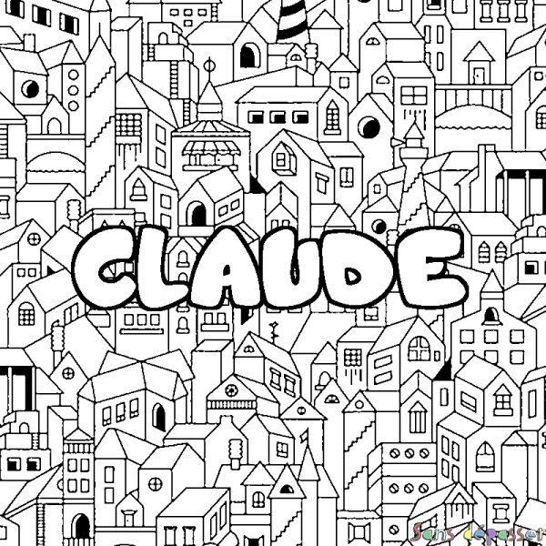 Coloriage pr&eacute;nom CLAUDE - d&eacute;cor Ville