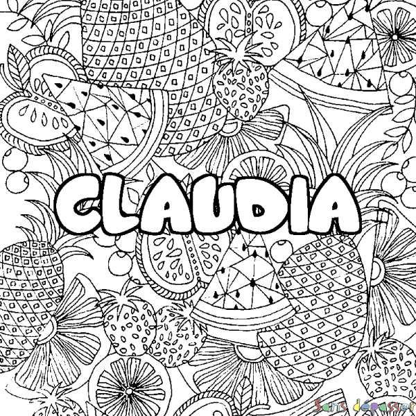 Coloriage prénom CLAUDIA - d&eacute;cor Mandala fruits