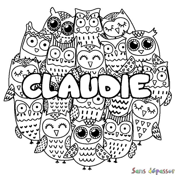 Coloriage prénom CLAUDIE - d&eacute;cor Chouettes