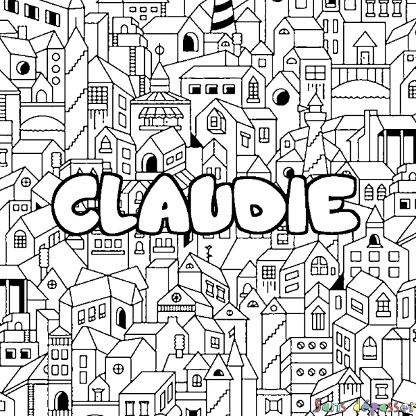 Coloriage prénom CLAUDIE - d&eacute;cor Ville