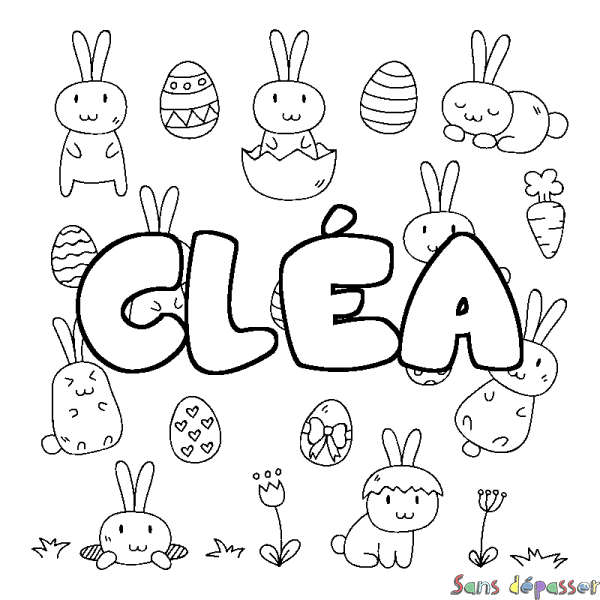 Coloriage pr&eacute;nom CL&Eacute;A - d&eacute;cor Paques