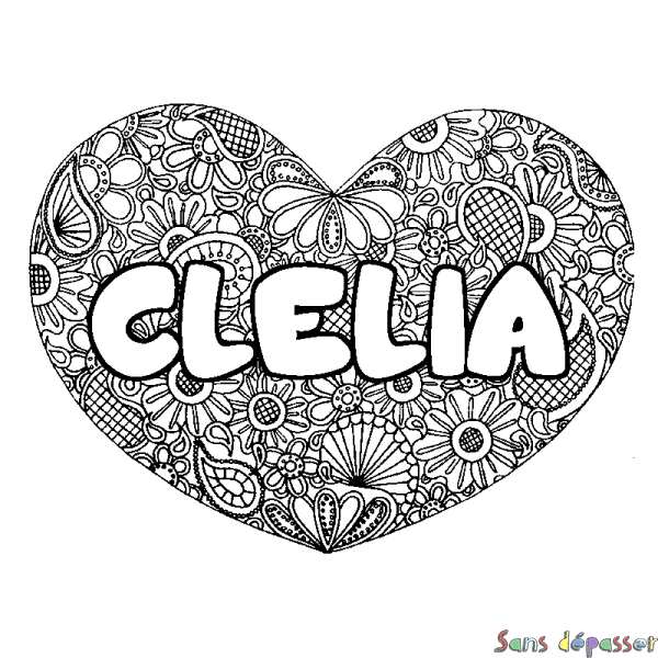 Coloriage prénom CLELIA - d&eacute;cor Mandala coeur