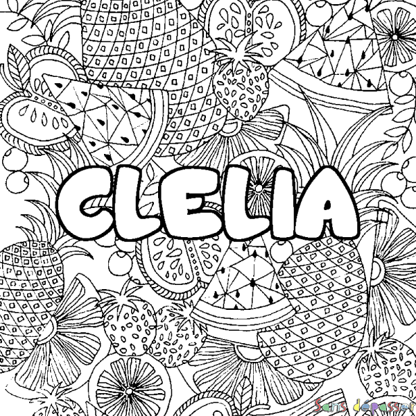 Coloriage prénom CLELIA - d&eacute;cor Mandala fruits
