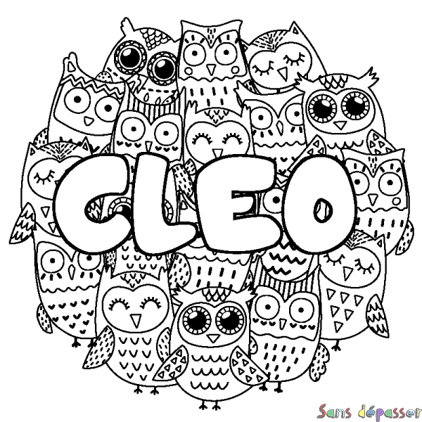 Coloriage pr&eacute;nom CLEO - d&eacute;cor Chouettes