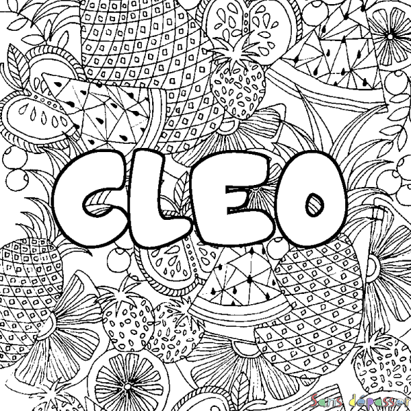 Coloriage pr&eacute;nom CLEO - d&eacute;cor Mandala fruits