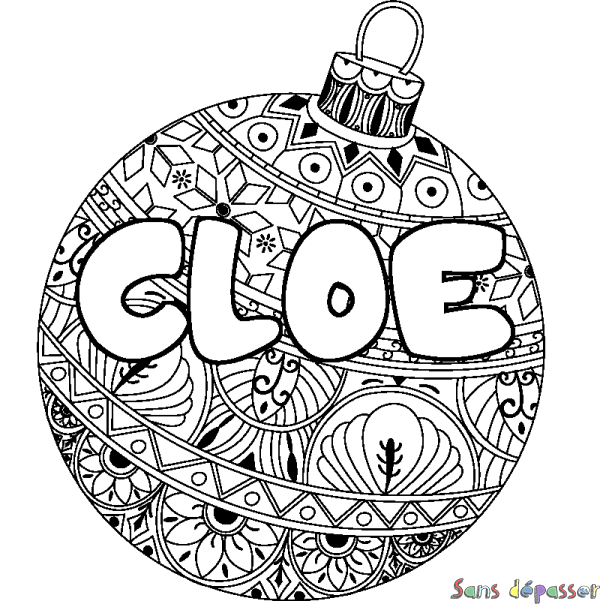 Coloriage prénom CLOE - d&eacute;cor Boule de No&euml;l