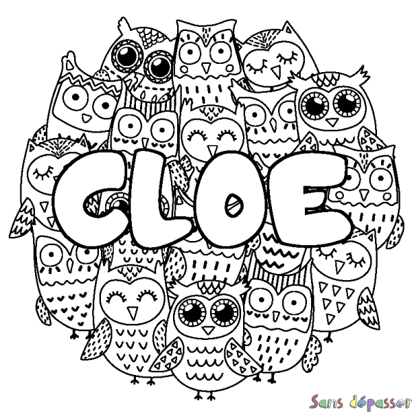 Coloriage prénom CLOE - d&eacute;cor Chouettes