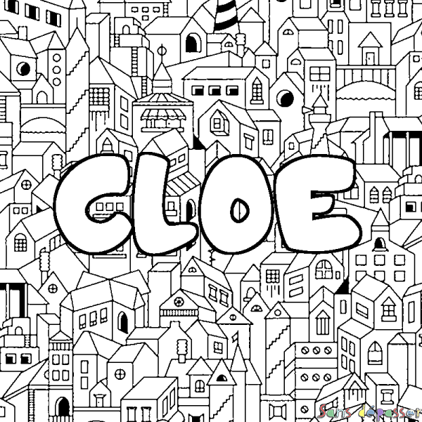 Coloriage prénom CLOE - d&eacute;cor Ville