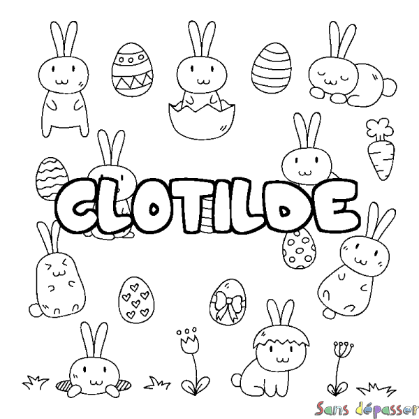Coloriage pr&eacute;nom CLOTILDE - d&eacute;cor Paques