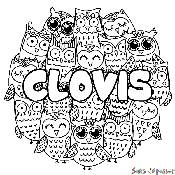 Coloriage prénom CLOVIS - d&eacute;cor Chouettes