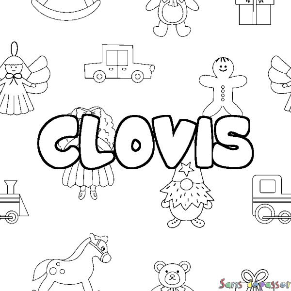 Coloriage pr&eacute;nom CLOVIS - d&eacute;cor Jouets