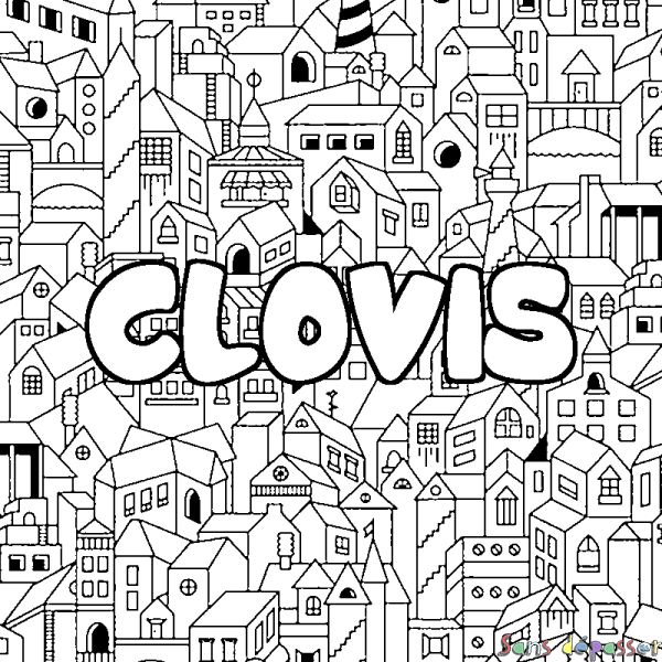 Coloriage prénom CLOVIS - d&eacute;cor Ville