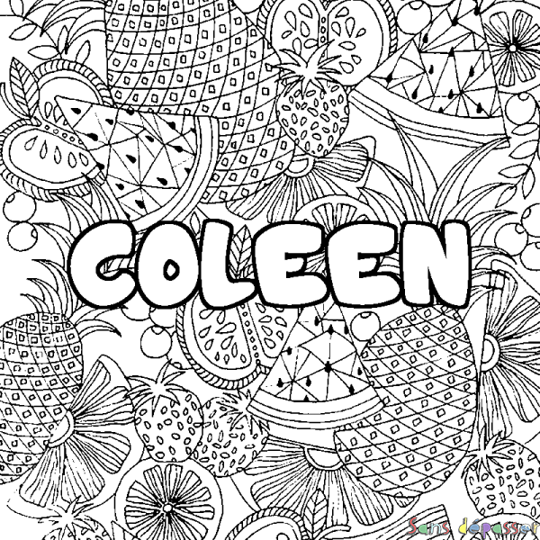 Coloriage prénom COLEEN - d&eacute;cor Mandala fruits