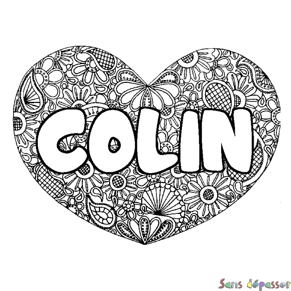 Coloriage prénom COLIN - d&eacute;cor Mandala coeur