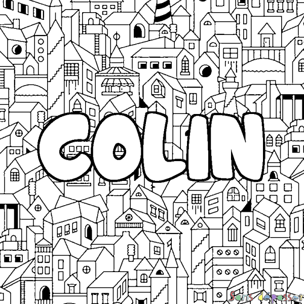 Coloriage prénom COLIN - d&eacute;cor Ville