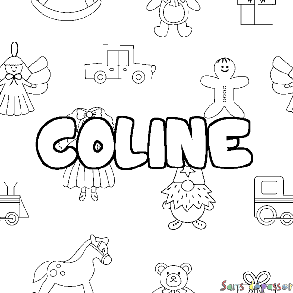 Coloriage pr&eacute;nom COLINE - d&eacute;cor Jouets
