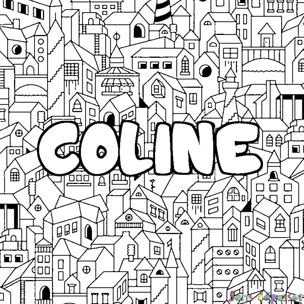 Coloriage pr&eacute;nom COLINE - d&eacute;cor Ville