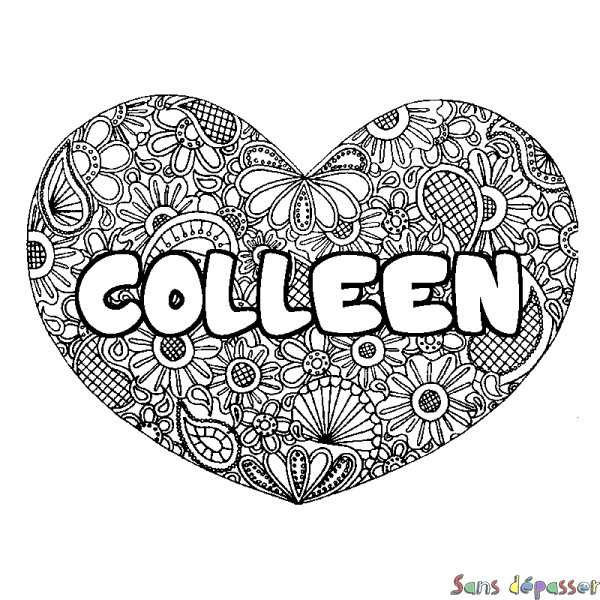 Coloriage pr&eacute;nom COLLEEN - d&eacute;cor Mandala coeur