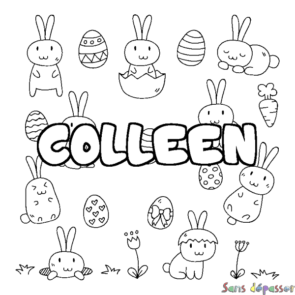 Coloriage pr&eacute;nom COLLEEN - d&eacute;cor Paques