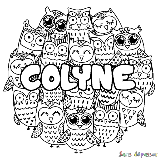 Coloriage prénom COLYNE - d&eacute;cor Chouettes