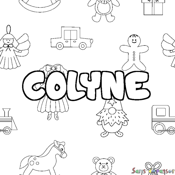 Coloriage pr&eacute;nom COLYNE - d&eacute;cor Jouets