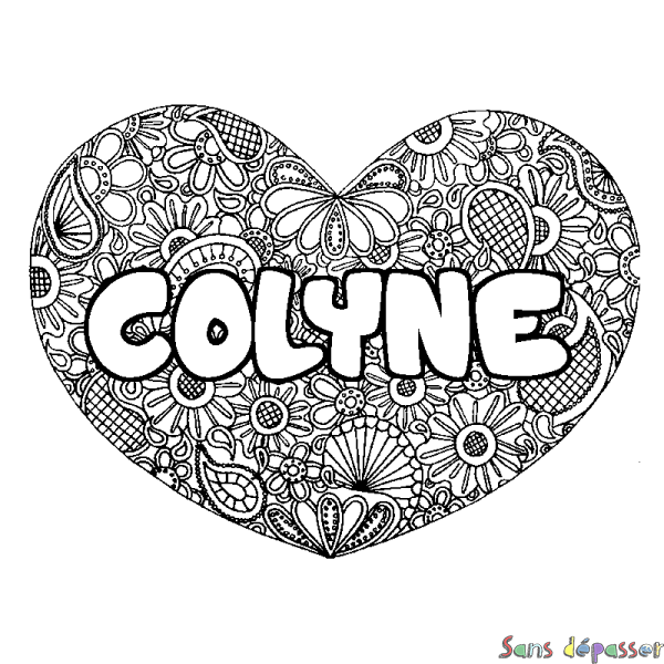 Coloriage prénom COLYNE - d&eacute;cor Mandala coeur