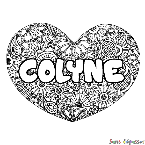 Coloriage pr&eacute;nom COLYNE - d&eacute;cor Mandala coeur