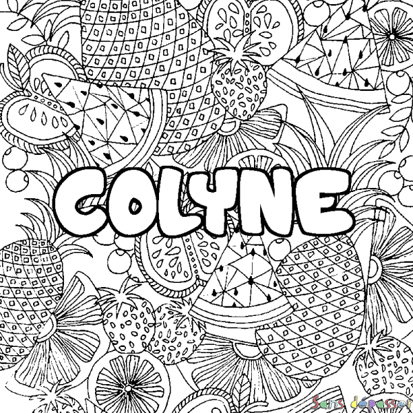 Coloriage prénom COLYNE - d&eacute;cor Mandala fruits