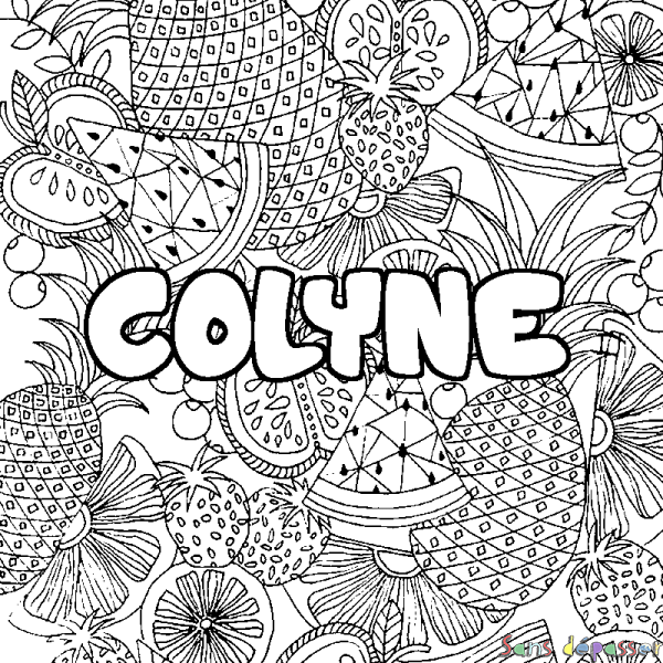 Coloriage pr&eacute;nom COLYNE - d&eacute;cor Mandala fruits
