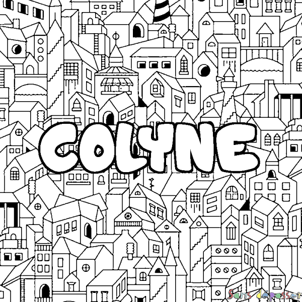 Coloriage prénom COLYNE - d&eacute;cor Ville