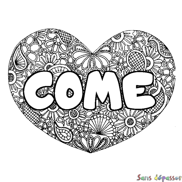 Coloriage pr&eacute;nom COME - d&eacute;cor Mandala coeur