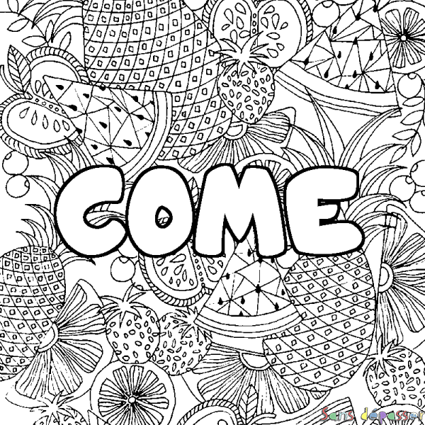 Coloriage pr&eacute;nom COME - d&eacute;cor Mandala fruits