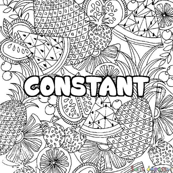 Coloriage pr&eacute;nom CONSTANT - d&eacute;cor Mandala fruits
