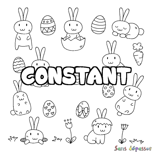 Coloriage pr&eacute;nom CONSTANT - d&eacute;cor Paques