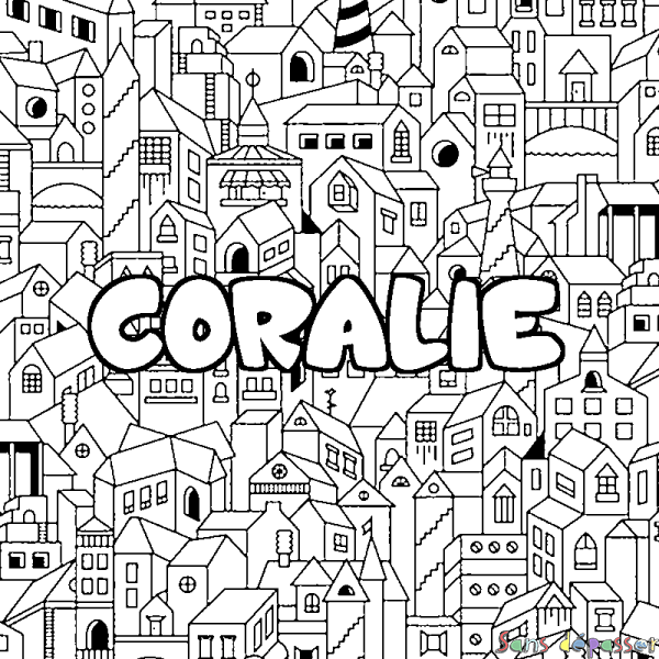 Coloriage prénom CORALIE - d&eacute;cor Ville
