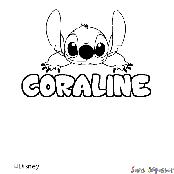 Coloriage pr&eacute;nom CORALINE - d&eacute;cor Stitch
