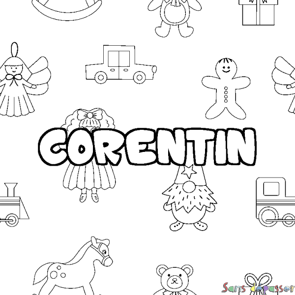 Coloriage pr&eacute;nom CORENTIN - d&eacute;cor Jouets