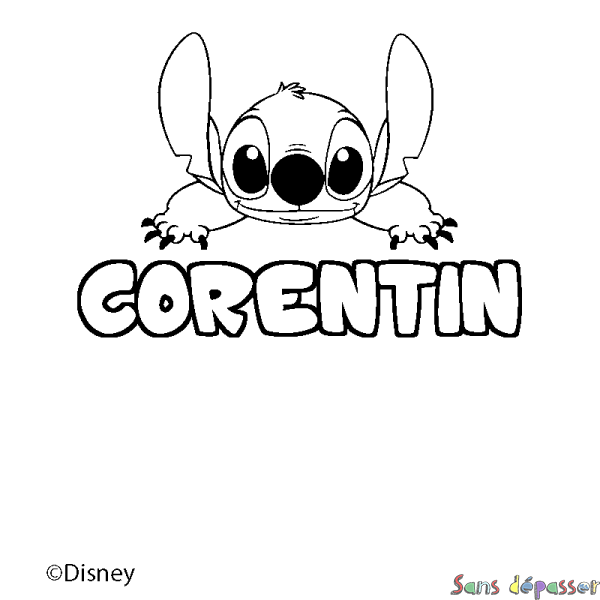 Coloriage pr&eacute;nom CORENTIN - d&eacute;cor Stitch