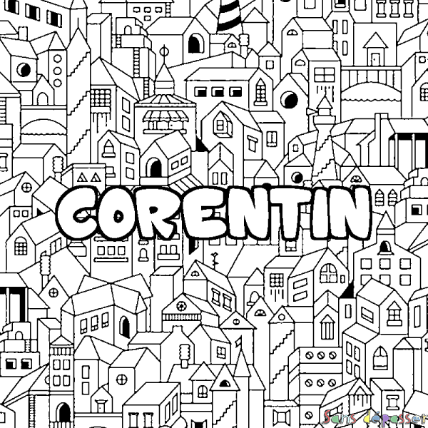 Coloriage prénom CORENTIN - d&eacute;cor Ville