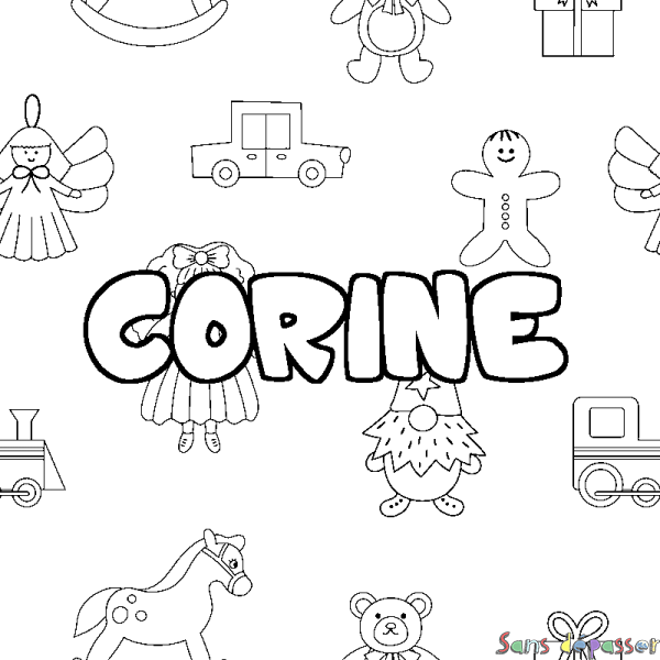 Coloriage pr&eacute;nom CORINE - d&eacute;cor Jouets