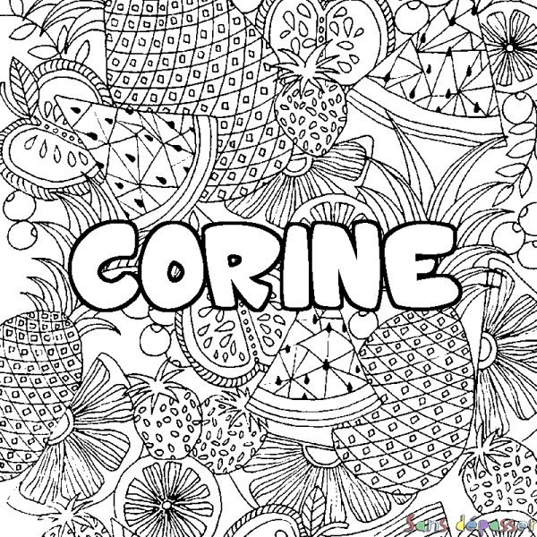 Coloriage prénom CORINE - d&eacute;cor Mandala fruits