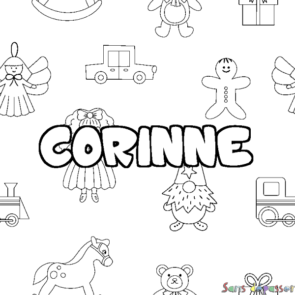 Coloriage pr&eacute;nom CORINNE - d&eacute;cor Jouets