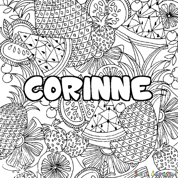 Coloriage prénom CORINNE - d&eacute;cor Mandala fruits