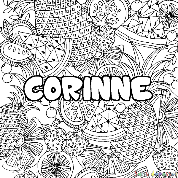 Coloriage pr&eacute;nom CORINNE - d&eacute;cor Mandala fruits
