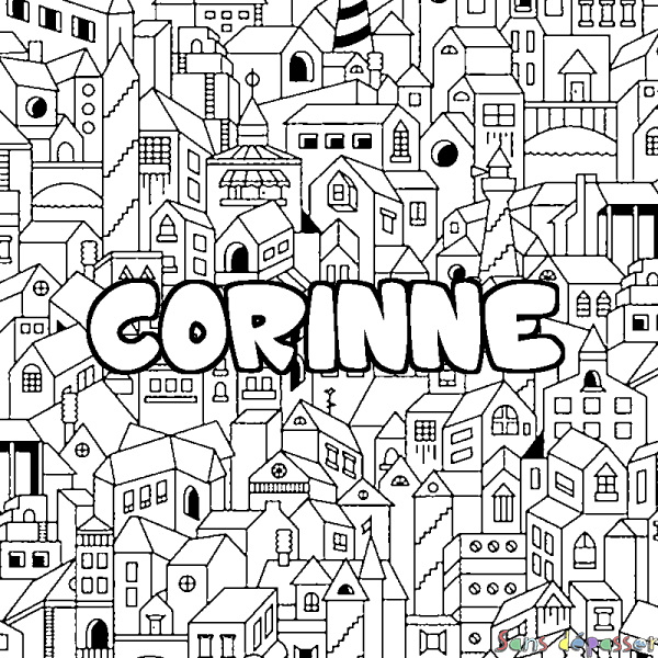 Coloriage prénom CORINNE - d&eacute;cor Ville